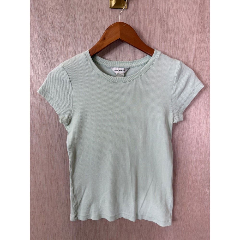 Club Monaco Womens Small Mint Green Ribbed Short Sleeve Crew Neck Tee Shirt